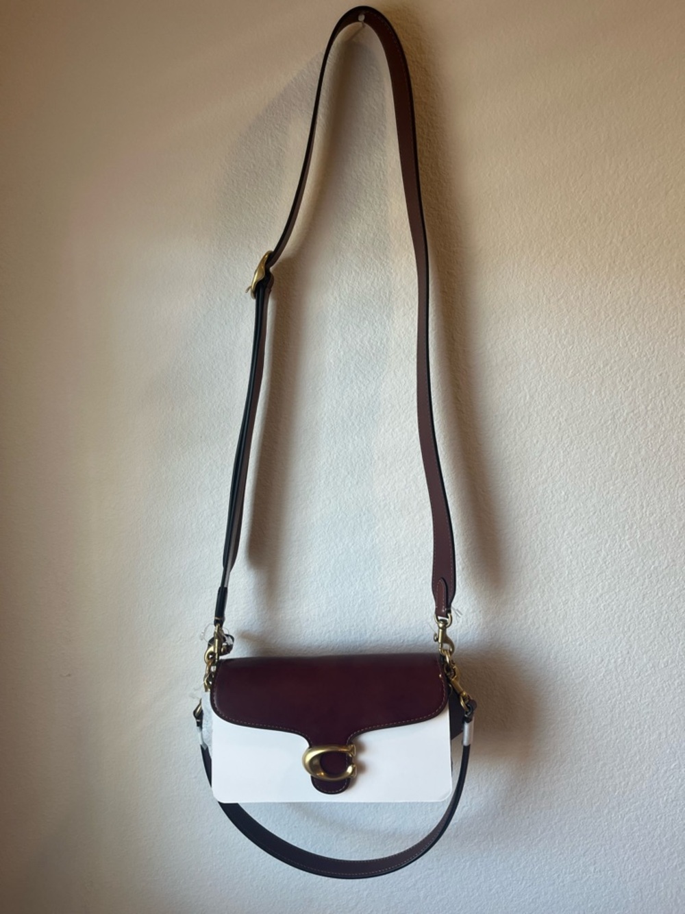 Coach White and Burgundy Leather Crossbody Bag with Gold Hardware
